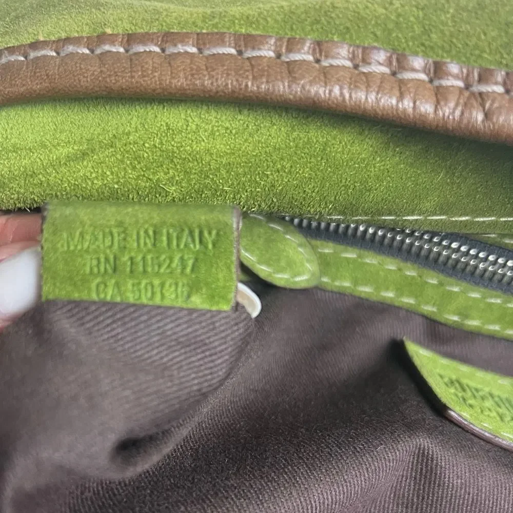 Vintage Ruehl No. 925 Green Suede and Brown Leather Tote